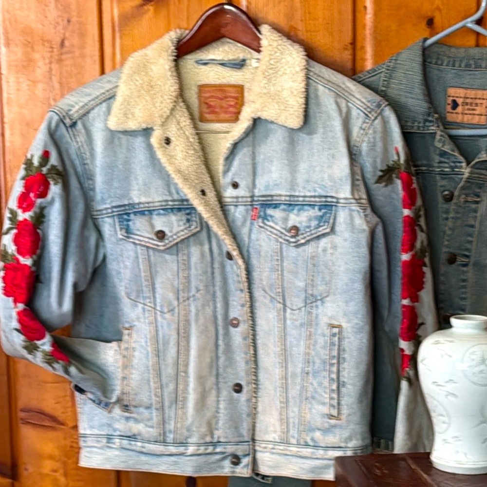 Denim Jacket with Floral Embroidery